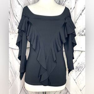 Susana Monaco ruffle top long sleeves black L